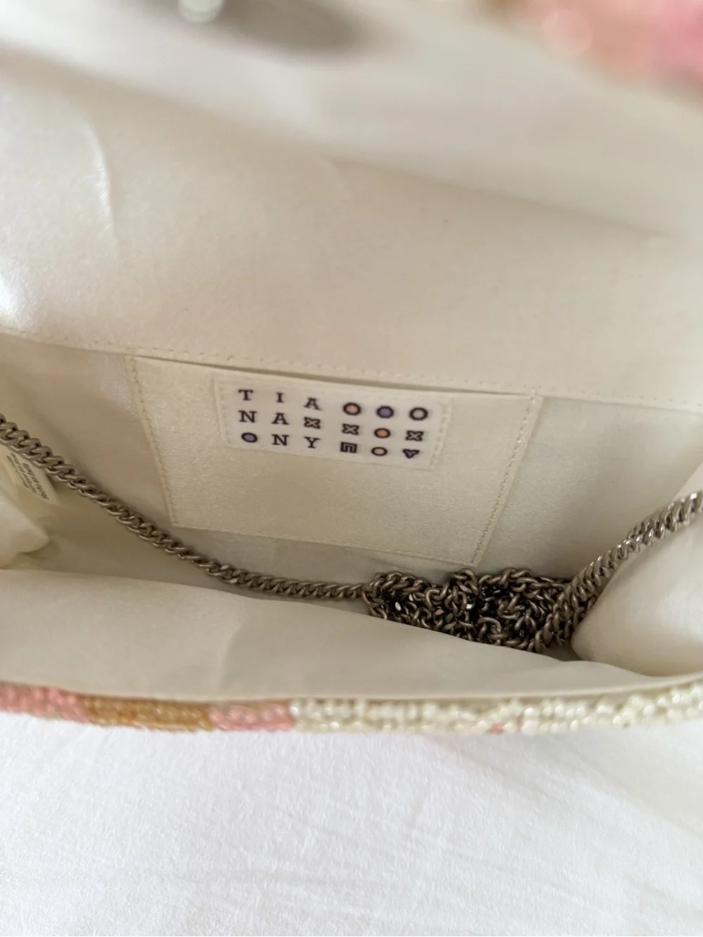 Tiana NY Beaded Floral Envelope Clutch with Chain NWOT Bridal Wedding